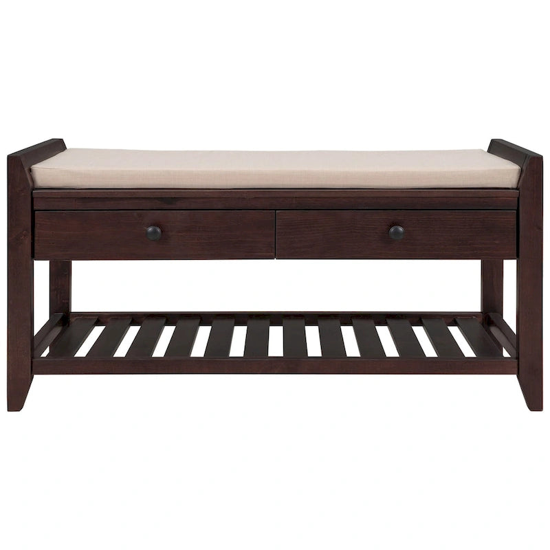 Shoe Rack with Cushioned Seat and Drawers, Multipurpose Entryway Storage Bench
