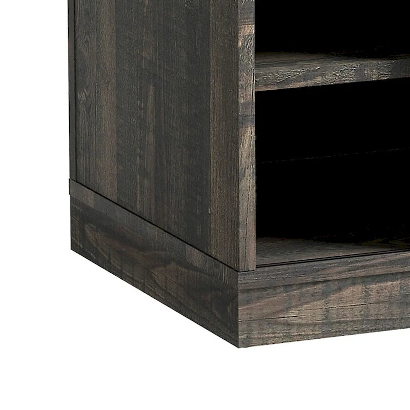 Vintage Farmhouse Style Wooden Storage Bench with Sliding Doors