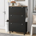Shoe Cabinet with 3 Flip Drawers,Wood Grain Pattern with 3 Hooks,Free Standing Shoe Rack with Adjustable Panel