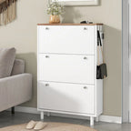 Shoe Cabinet with 3 Flip Drawers,Wood Grain Pattern with 3 Hooks,Free Standing Shoe Rack with Adjustable Panel