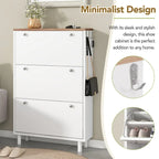 Shoe Cabinet with 3 Flip Drawers,Wood Grain Pattern with 3 Hooks,Free Standing Shoe Rack with Adjustable Panel