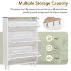 Shoe Cabinet with 3 Flip Drawers,Wood Grain Pattern with 3 Hooks,Free Standing Shoe Rack with Adjustable Panel