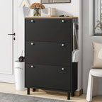 Shoe Cabinet with 3 Flip Drawers,Wood Grain Pattern with 3 Hooks,Free Standing Shoe Rack with Adjustable Panel