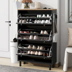 Shoe Cabinet with 3 Flip Drawers,Wood Grain Pattern with 3 Hooks,Free Standing Shoe Rack with Adjustable Panel