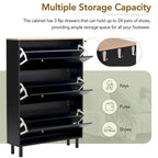 Shoe Cabinet with 3 Flip Drawers,Wood Grain Pattern with 3 Hooks,Free Standing Shoe Rack with Adjustable Panel