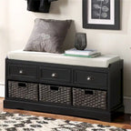Wood Storage Bench with 3 Drawers and 3 Baskets