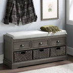 Wood Storage Bench with 3 Drawers and 3 Baskets