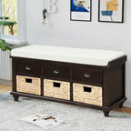Classic Farmhouse Style Storage Bench with a Removable Linen Blend Seat Cushion