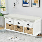 Classic Farmhouse Style Storage Bench with a Removable Linen Blend Seat Cushion