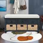 Classic Farmhouse Style Storage Bench with a Removable Linen Blend Seat Cushion
