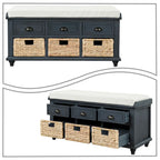 Classic Farmhouse Style Storage Bench with a Removable Linen Blend Seat Cushion
