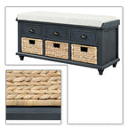 Classic Farmhouse Style Storage Bench with a Removable Linen Blend Seat Cushion