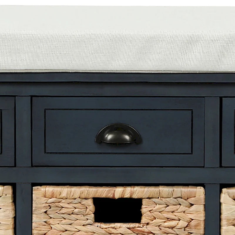 Classic Farmhouse Style Storage Bench with a Removable Linen Blend Seat Cushion