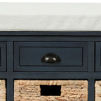 Classic Farmhouse Style Storage Bench with a Removable Linen Blend Seat Cushion
