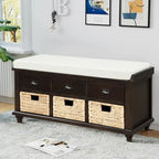 Classic Farmhouse Style Storage Bench with a Removable Linen Blend Seat Cushion
