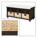 Classic Farmhouse Style Storage Bench with a Removable Linen Blend Seat Cushion
