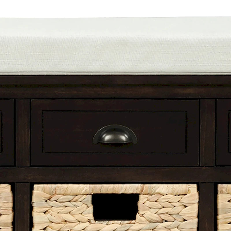 Classic Farmhouse Style Storage Bench with a Removable Linen Blend Seat Cushion