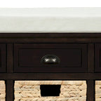 Classic Farmhouse Style Storage Bench with a Removable Linen Blend Seat Cushion