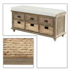 Classic Farmhouse Style Storage Bench with a Removable Linen Blend Seat Cushion