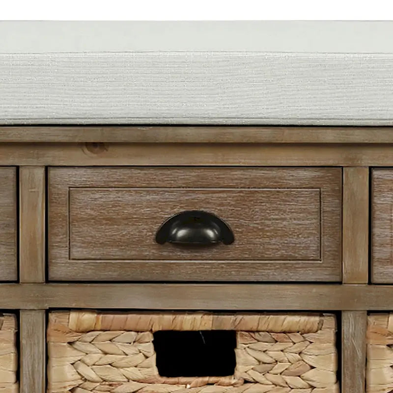 Classic Farmhouse Style Storage Bench with a Removable Linen Blend Seat Cushion