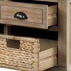 Classic Farmhouse Style Storage Bench with a Removable Linen Blend Seat Cushion
