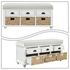 Classic Farmhouse Style Storage Bench with a Removable Linen Blend Seat Cushion