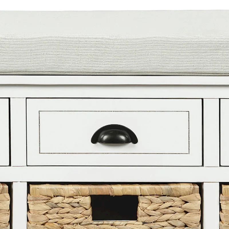 Classic Farmhouse Style Storage Bench with a Removable Linen Blend Seat Cushion