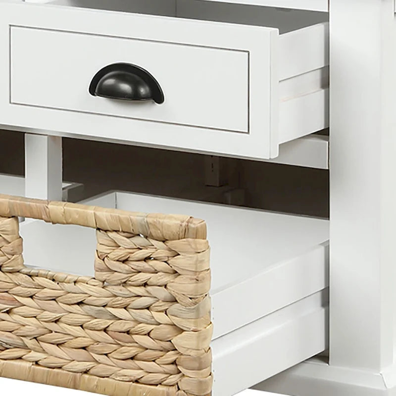 Classic Farmhouse Style Storage Bench with a Removable Linen Blend Seat Cushion