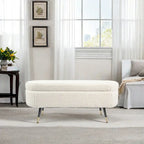 Maren Fully Padded Boucle Storage Bench Wood Stiletto Legs