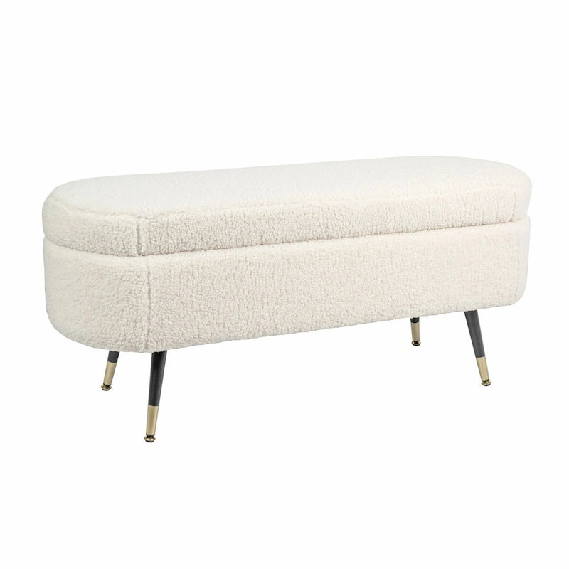 Maren Fully Padded Boucle Storage Bench Wood Stiletto Legs