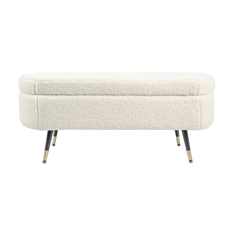Maren Fully Padded Boucle Storage Bench Wood Stiletto Legs
