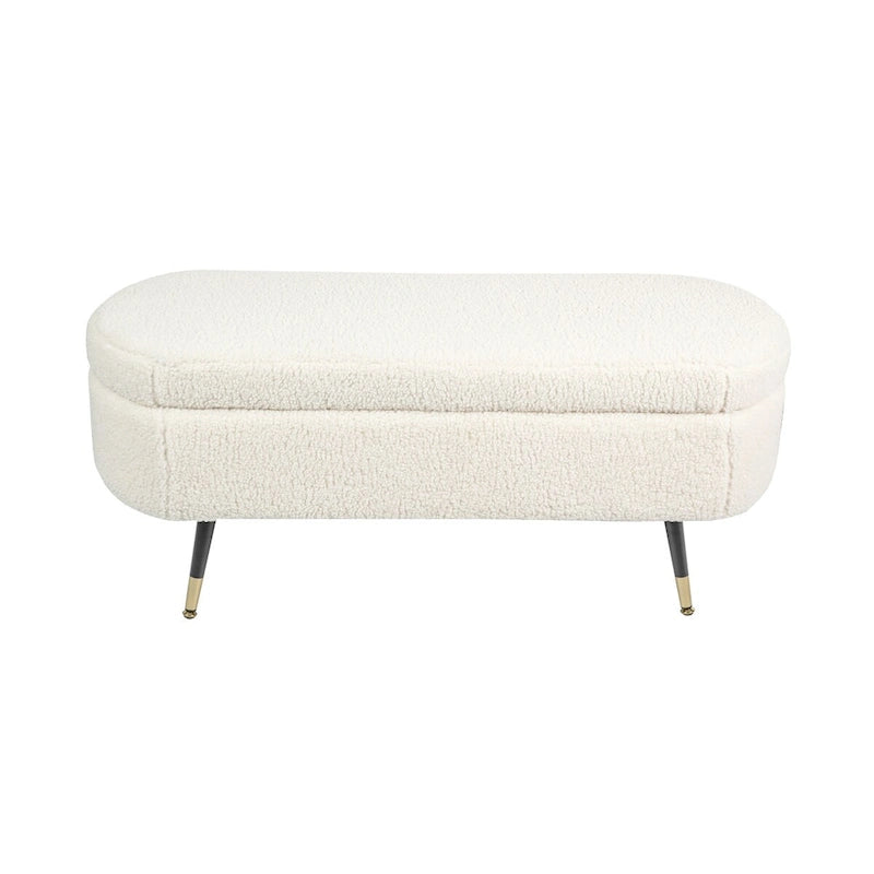 Maren Fully Padded Boucle Storage Bench Wood Stiletto Legs
