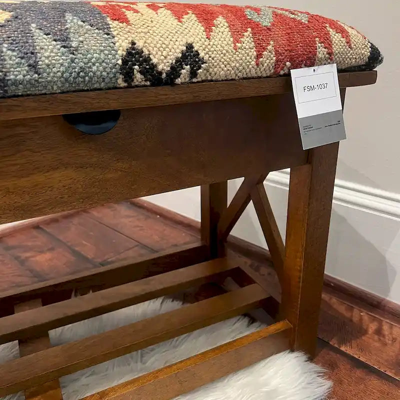 HERAT ORIENTAL Handmade Kilim Upholstered Bench with Drawers - 14  x 19  x 47
