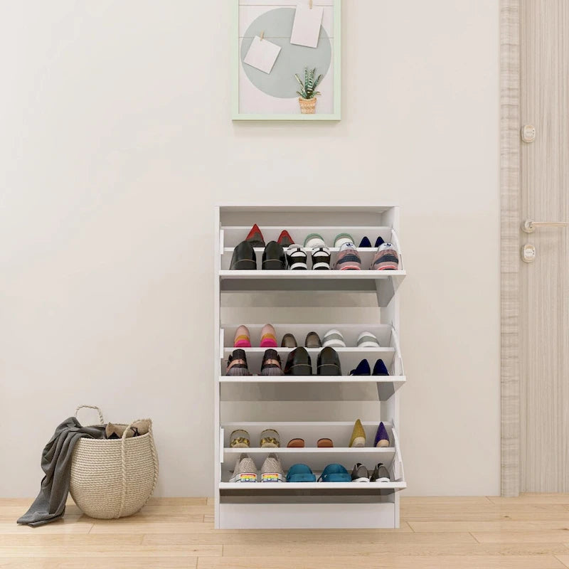 Wood Slim Shoe Storage Cabinet with Mirror