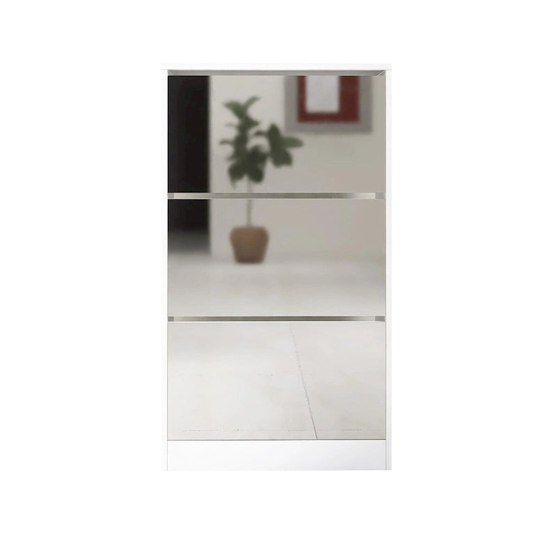 Wood Slim Shoe Storage Cabinet with Mirror