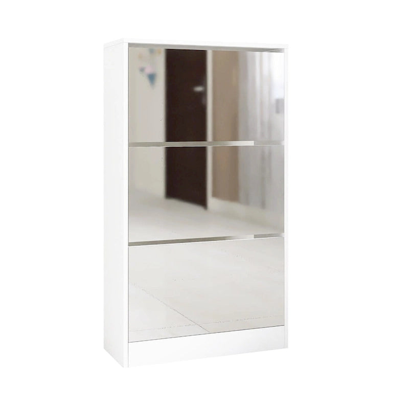 Wood Slim Shoe Storage Cabinet with Mirror