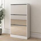Wood Slim Shoe Storage Cabinet with Mirror