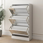 Wood Slim Shoe Storage Cabinet with Mirror
