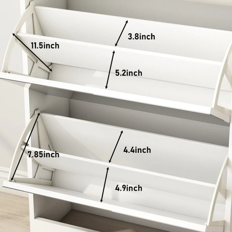 Wood Slim Shoe Storage Cabinet with Mirror