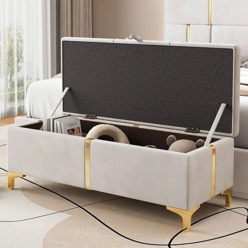 47.20  Upholstered Storage PU Bench with Fully Assembled Metal Legs