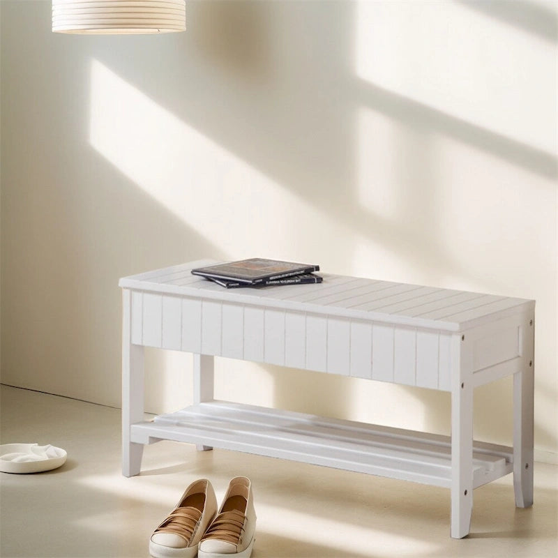 Solid Wood Shoe Bench with Storage and Legs
