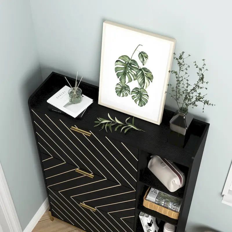 Shoe Cabinet with 3 Flip Drawers & Open Shelves, Modern Entryway Shoe Storage Cabinet Slim, Narrow Hidden Shoe Rack