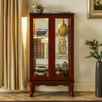 Curio Cabinet Lighted Curio Diapaly Cabinet with Adjustable Shelves and Mirrored Back Panel, Tempered Glass Doors
