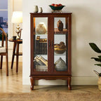 Curio Cabinet Lighted Curio Diapaly Cabinet with Adjustable Shelves and Mirrored Back Panel, Tempered Glass Doors