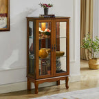 Curio Cabinet Lighted Curio Diapaly Cabinet with Adjustable Shelves and Mirrored Back Panel, Tempered Glass Doors