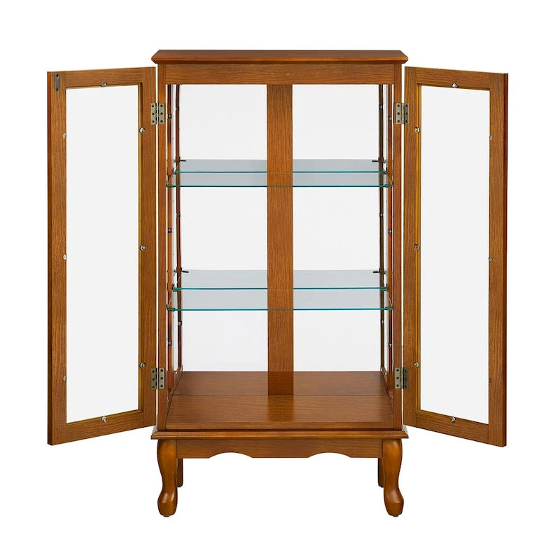 Curio Cabinet Lighted Curio Diapaly Cabinet with Adjustable Shelves and Mirrored Back Panel, Tempered Glass Doors