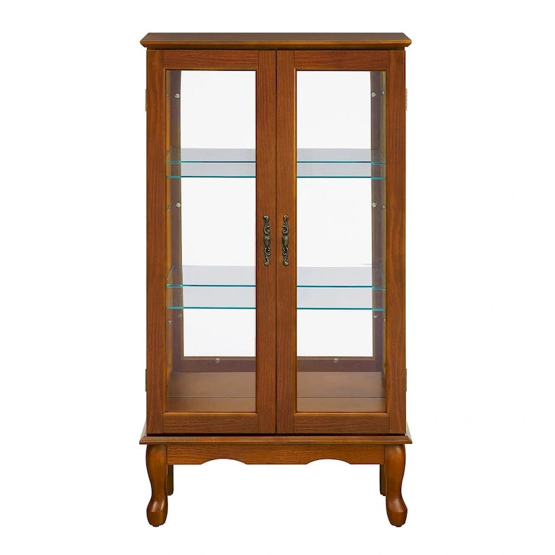 Curio Cabinet Lighted Curio Diapaly Cabinet with Adjustable Shelves and Mirrored Back Panel, Tempered Glass Doors