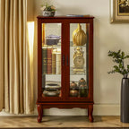 Curio Cabinet Lighted Curio Diapaly Cabinet with Adjustable Shelves and Mirrored Back Panel, Tempered Glass Doors