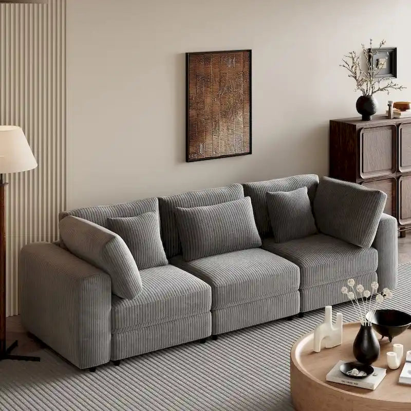 3 Seater Sofa with Removable Back Cushions and 5 Pillows