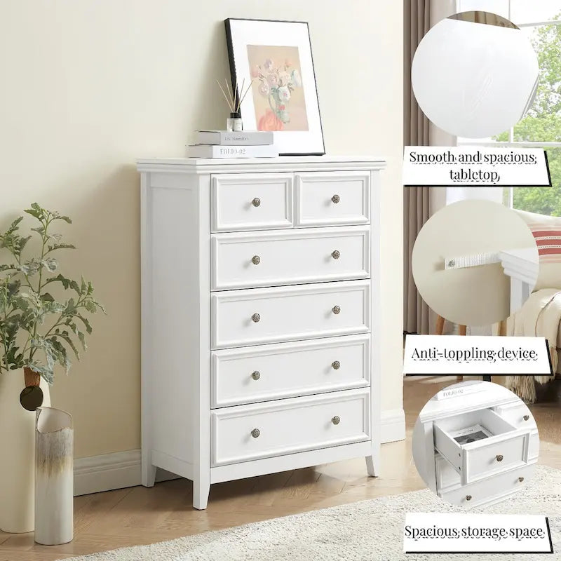 Modern Dresser 6 Drawers Cabinet,Chest of Drawers Closet Organizers and Storage Clothes Storage Drawers Cabinet for Living Room